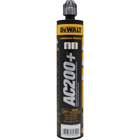 9.5 oz DeWalt AC200+ two-component acrylic injection adhesive cartridge for concrete anchoring applications