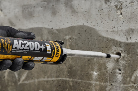 9.5 oz DeWalt AC200+ two-component acrylic injection adhesive cartridge for concrete anchoring applications