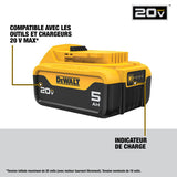 DeWalt 20V MAX 5Ah rechargeable battery with charge indicator, compatible with 20V MAX tools and chargers