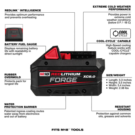 BATTERIE MILWAUKEE 18V 8 AMPS FORGE