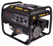 Black and yellow 3500-watt portable generator with metal frame, manual start, and multiple power outlets panel