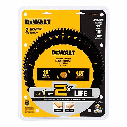 PAQUET DE 2 LAMES DE SCIE 12" 40 DENTS & 80 DENTS DEWALT DWA124080CMB