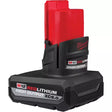12V M12 REDLITHIUM high output XC5.0 battery with durable black casing and red top for extended runtime