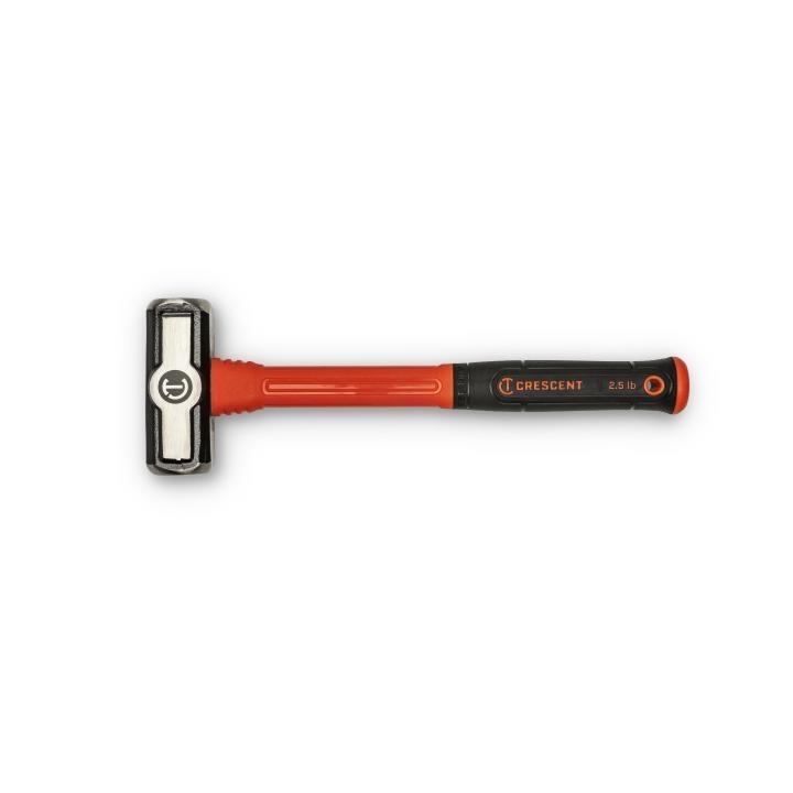 2.5 lb fiber glass hammer with steel head and ergonomic red and black handle for professional use