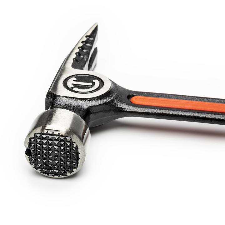 28 oz Crescent claw hammer with textured steel face, curved claw, and black handle featuring orange grip strip