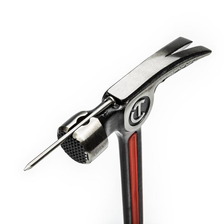 28 oz Crescent claw hammer with forged steel head and textured striking face, ergonomic black and red handle design