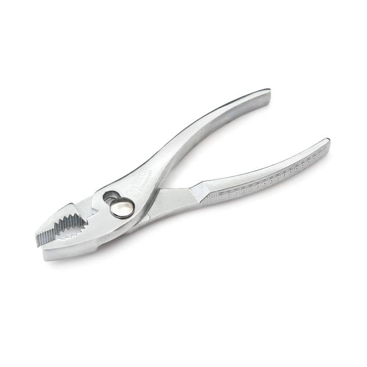 8-inch Crescent curved jaw slip joint pliers with polished steel construction for versatile gripping and twisting tasks