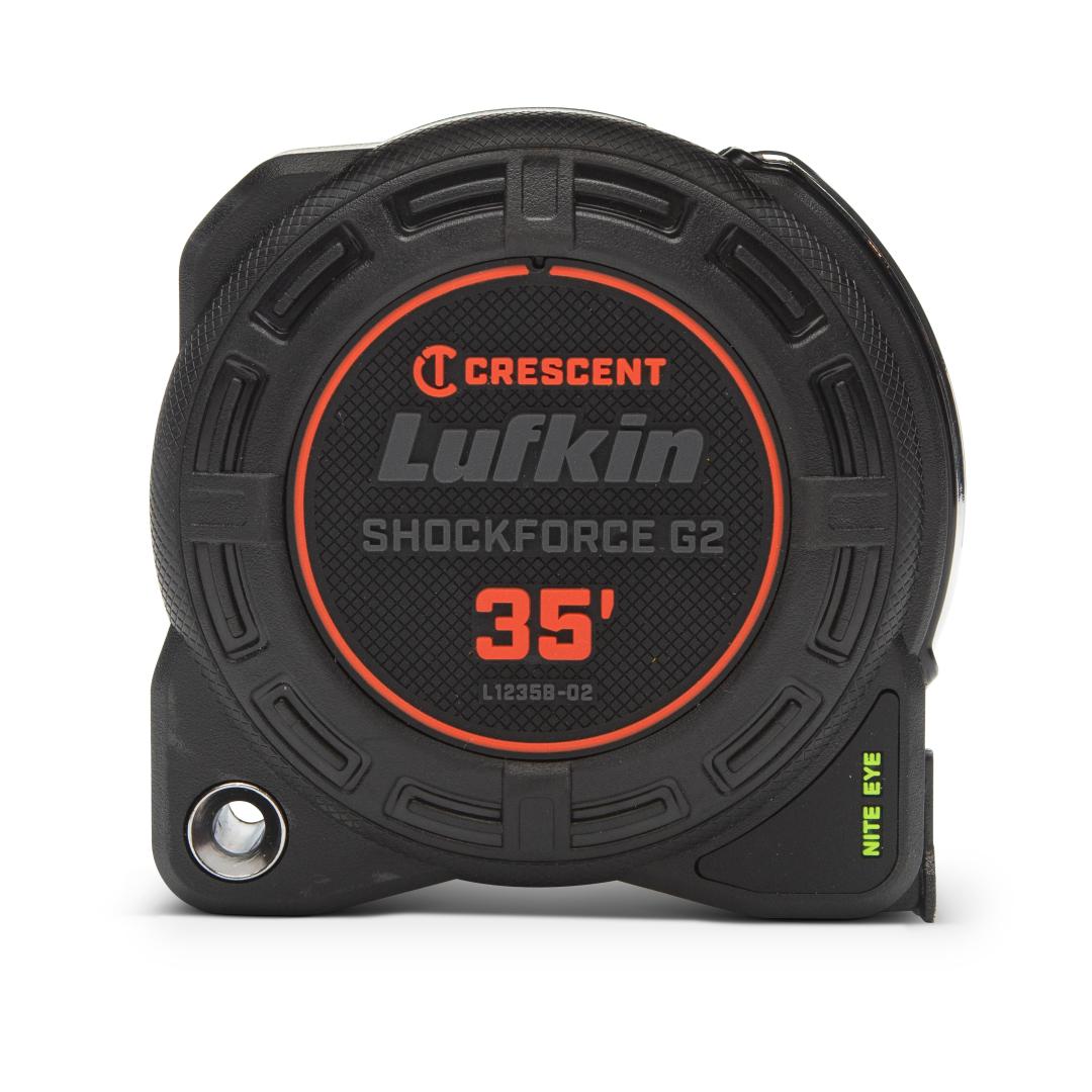 35-foot Crescent Lufkin Shockforce G2 tape measure with durable casing and Nite Eye high-visibility feature