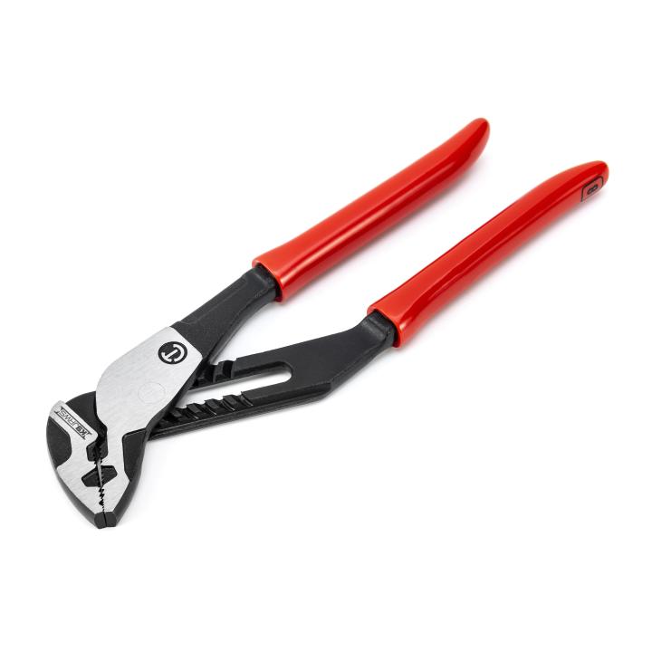 8-inch Crescent RTZ28 adjustable pliers with red handles, optimized for professional grip and cutting power