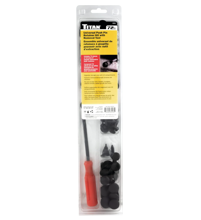 72-piece car retainer push clip kit with removal tool for door panels, bumpers, fender liners, and radiator guards