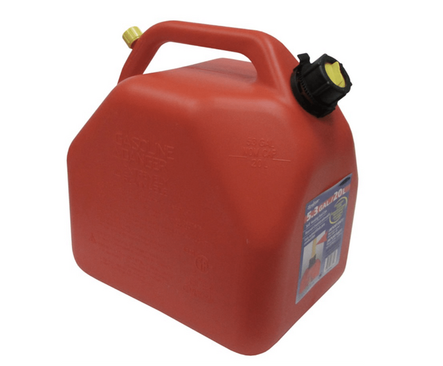 20L red high-density polyethylene gasoline container with secure cap and integrated handle for safe fuel storage