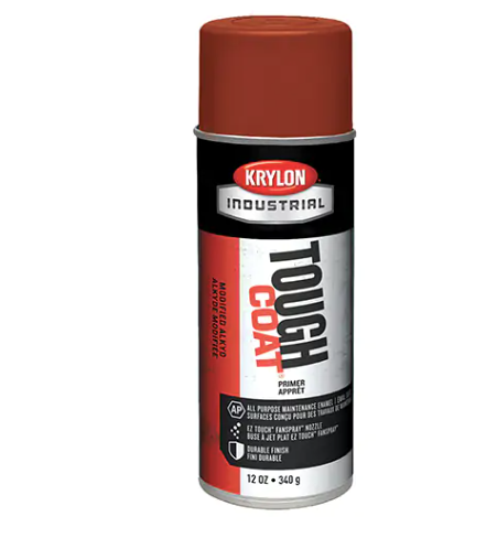 12oz Krylon Industrial Tough Coat red primer spray can with durable, chip-resistant protective coating