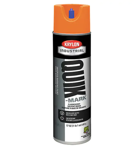 17 oz Krylon Industrial Quik-Mark fluorescent orange spray paint with high output and fast drying solvent-based formula