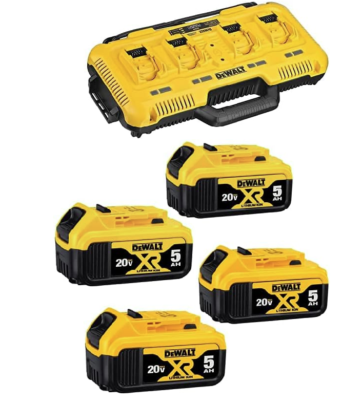 ENSEMBLE CHARGEUR 4 PORTS DCB104 + 4 X DCB205 (BATTERIES 5AH)