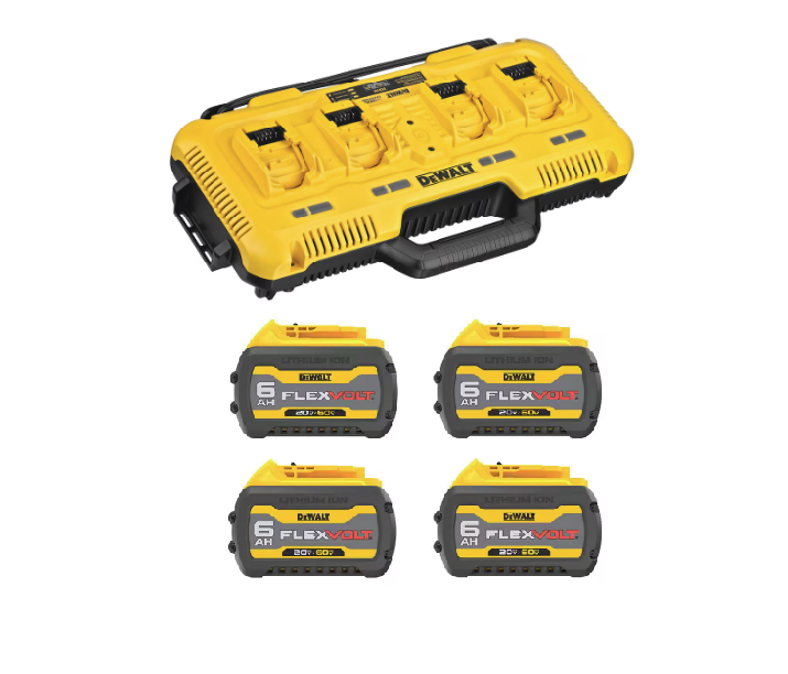 ENSEMBLE CHARGEUR 4 PORTS DCB104 + 4 X DCB606 (BATTERIES 6AH FLEXVOLT)