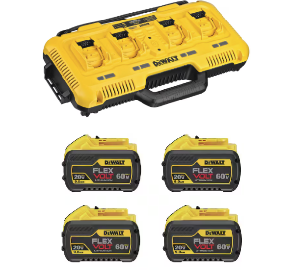 ENSEMBLE CHARGEUR 4 PORTS DCB104 + 4 X DCB609 (BATTERIES 9AH FLEXVOLT)
