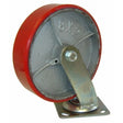 6"x2" industrial swivel caster wheel with red polyurethane tread, metal core, and mounting plate, 1300 lb capacity.