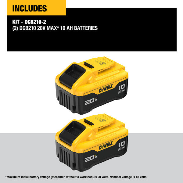ENSEMBLE DE 2 BATTERIES 20V. MAX 10AH DEWALT DCB210