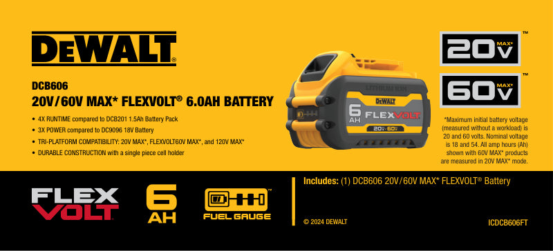 Paquet de 3 batteries DeWalt FlexVolt 6 ah. 20V/60V Max -  DCB606