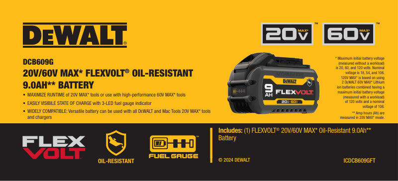 Paquet de 4 batteries DeWalt Flexvolt 9 ah 20V/60V Max - DCB609