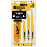 Set of 10 bi-metal reciprocating saw blades for wood and metal with adjustable ToughCase storage container by DEWALT