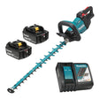 Cordless 24-inch Makita hedge trimmer with 2x 5Ah batteries and single charger, variable speed and anti-vibration design