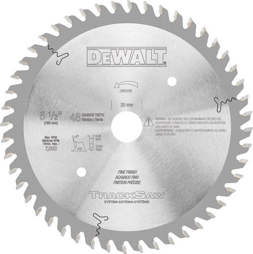 6-1/2 inch Dewalt TrackSaw blade with 48 carbide teeth for precise woodworking and fine finish cuts