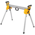 Compact aluminum miter saw support stand with adjustable clamps, foldable legs, and universal compatibility for all brands