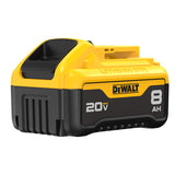 DeWalt 20V MAX XR 8Ah lithium-ion battery pack with high capacity for extended cordless tool use