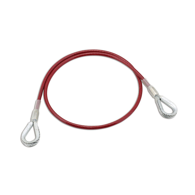 6-foot red steel wire cable sling with looped anchoring ends for secure lifting and rigging applications