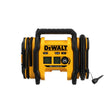 Compact cordless Dewalt 20V MAX inflator with digital pressure display, flexible hose, and ergonomic handle design