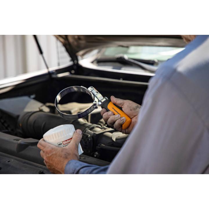 Gearwrench oil filter wrench 3.78 to 4.37 inch with ergonomic orange handle for automotive use