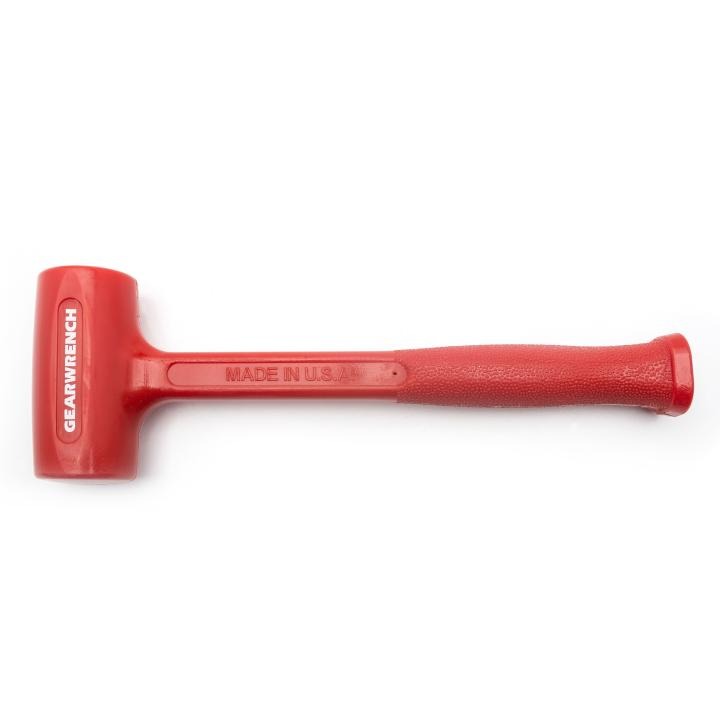 38oz red polyurethane dead blow hammer with textured grip and solid non-rebound head by Gearwrench