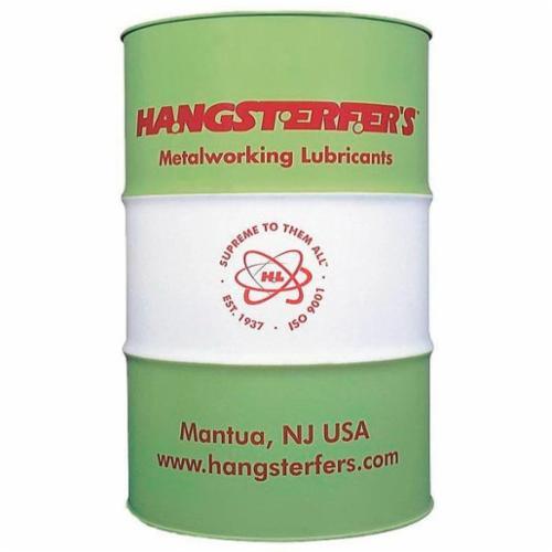 205L Hangsterfer's metalworking lubricant drum with green and white epoxy-coated steel container and branding logo