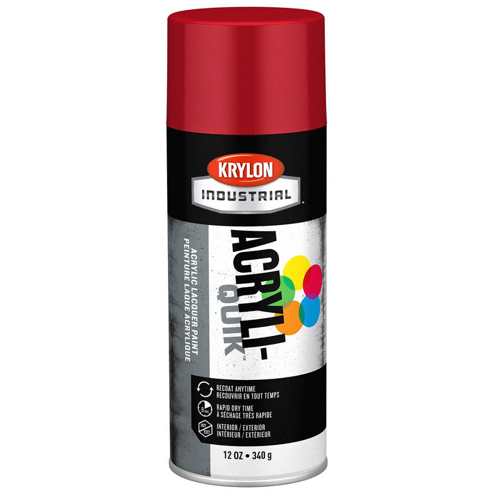 12oz Krylon Industrial red acrylic lacquer spray paint, quick dry, durable glossy finish for interior and exterior use