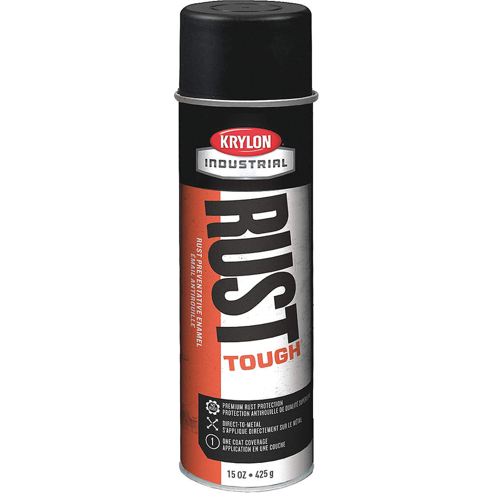 15 oz Krylon Industrial Rust Tough spray paint can, black matte finish, rust-preventive enamel for metal surfaces