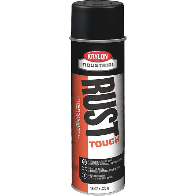 15 oz Krylon Industrial Rust Tough spray paint can, black matte finish, rust-preventive enamel for metal surfaces