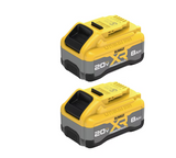 Two-pack 20V 8Ah XR Powerpack lithium-ion batteries with yellow and gray casing for extended power and runtime
