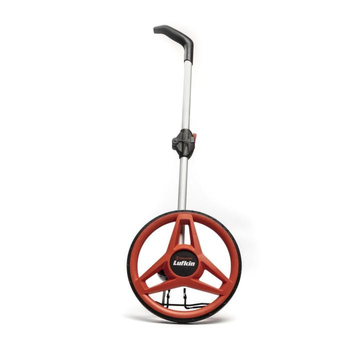 12-inch professional metric measuring wheel with ergonomic handle and durable red frame for vertical and curved surface measurement