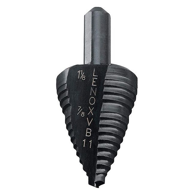 Step drill bit VARI-BIT 7/8" to 1-1/8" with two-flute design for fast, clean, round holes and vapor oxide coating
