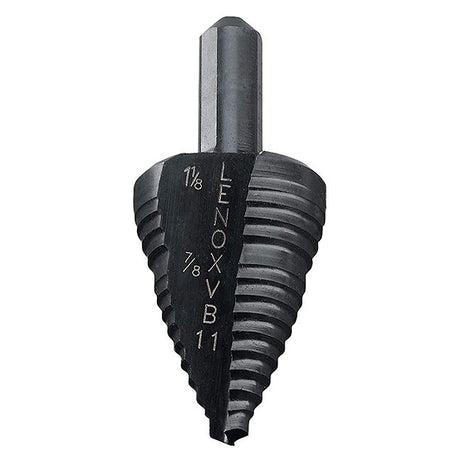 Step drill bit VARI-BIT 7/8" to 1-1/8" with two-flute design for fast, clean, round holes and vapor oxide coating
