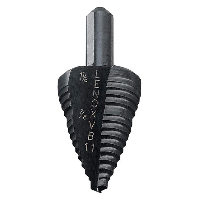 Step drill bit VARI-BIT 7/8" to 1-1/8" with two-flute design for fast, clean, round holes and vapor oxide coating