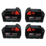 Set of four Milwaukee M18 REDLITHIUM XC5.0 rechargeable lithium-ion batteries with high capacity and extended runtime