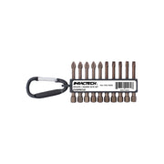10-piece Impactech® Phillips #2 and Square #2 bit set with spiral torsion zone and carrying clip for durability
