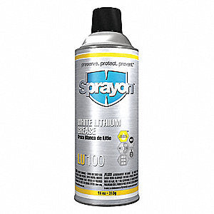 11oz spray can of white lithium grease by Sprayon with corrosion protection and non-drip formula for metal surfaces