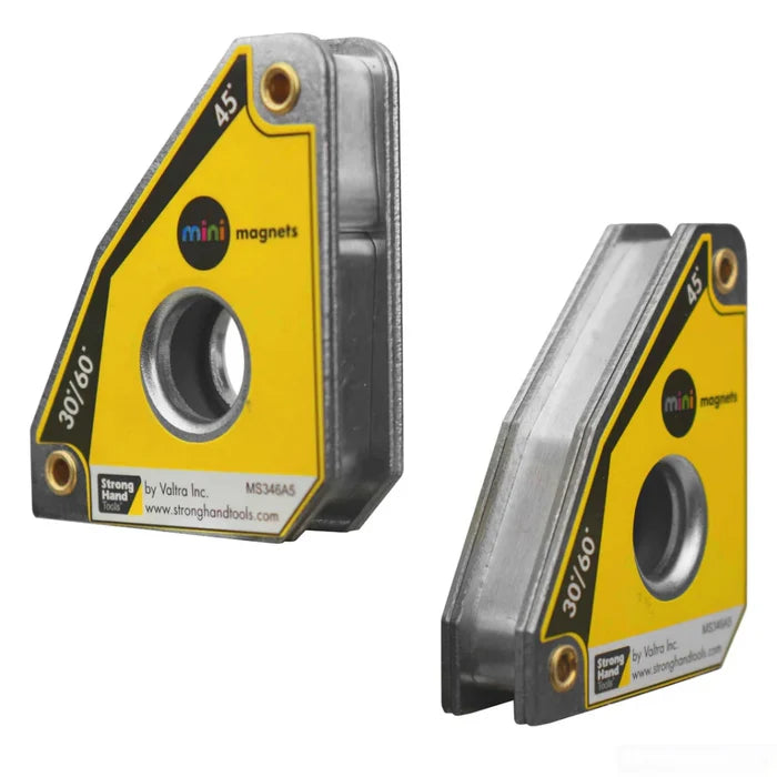 Compact mini magnet set with yellow and black triangular design, used for discreet holding in tight spaces