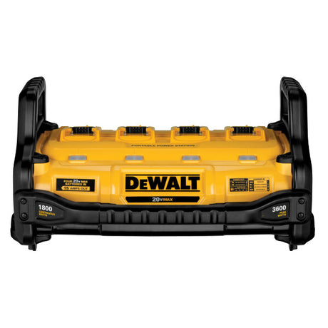 DeWalt 1800W portable charger station with four battery slots, rugged protective housing, and 20V Max compatibility
