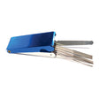 Blue folding nozzle cleaner kit with multiple metal picks for welding equipment maintenance and precision cleaning