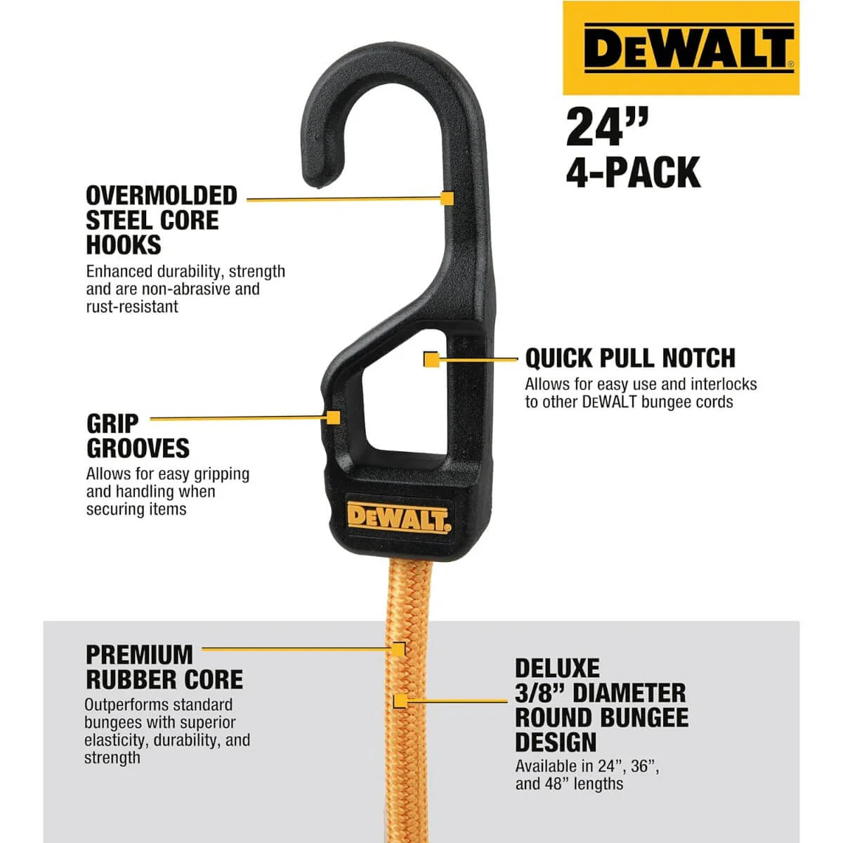 DEWALT DXBC300244 PAQUET DE 4 BUNGEE ROND 24''
