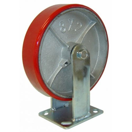 6x2 inch red polyurethane industrial caster wheel with metal mounting plate and 1300 lb load capacity